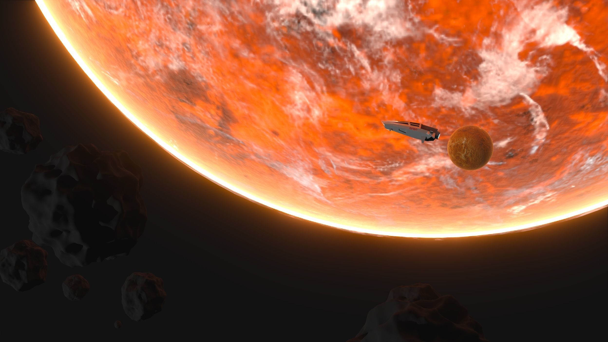 Planet Venus with Spaceship and Asteroids 3D model_2