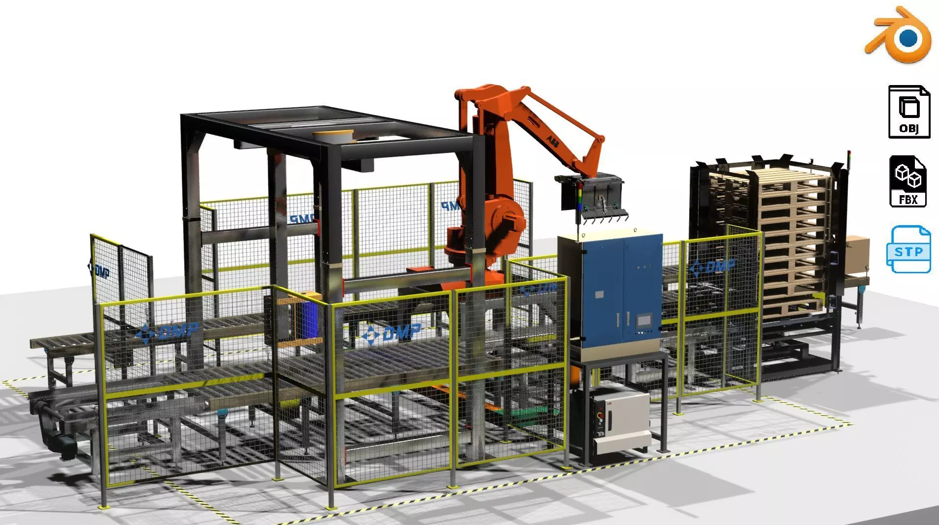 FULL Line Robot Palletizer Industrial - DMP Project  ABB 660 Low-poly 3D model_0