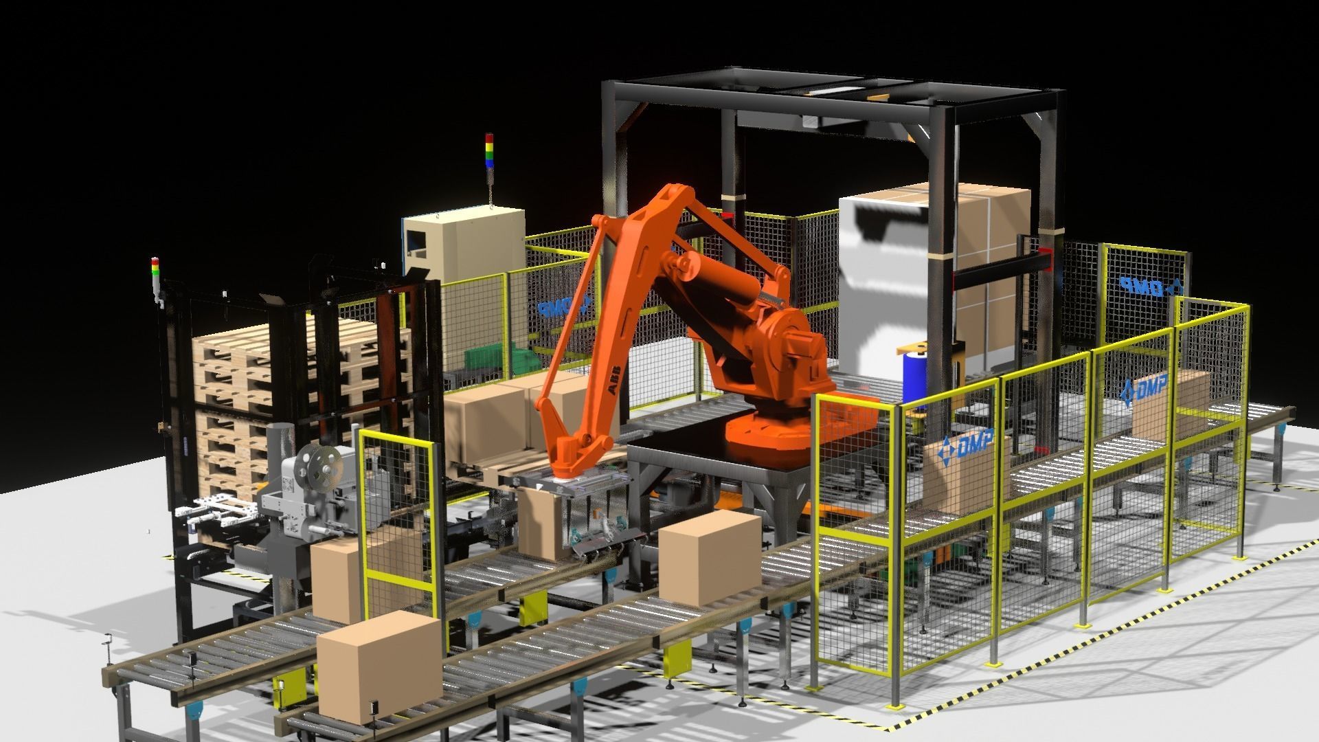 FULL Line Robot Palletizer Industrial - DMP Project  ABB 660 Low-poly 3D model_5