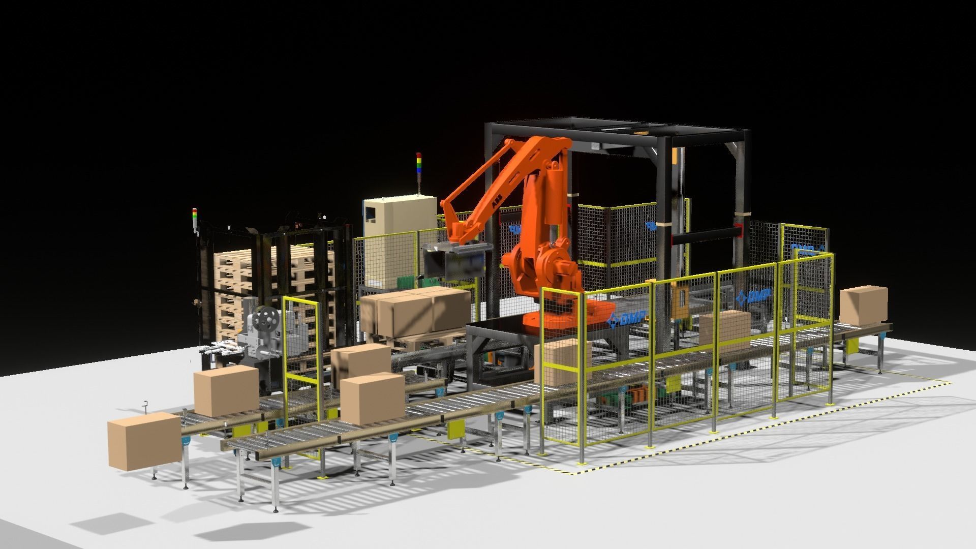 FULL Line Robot Palletizer Industrial - DMP Project  ABB 660 Low-poly 3D model_6