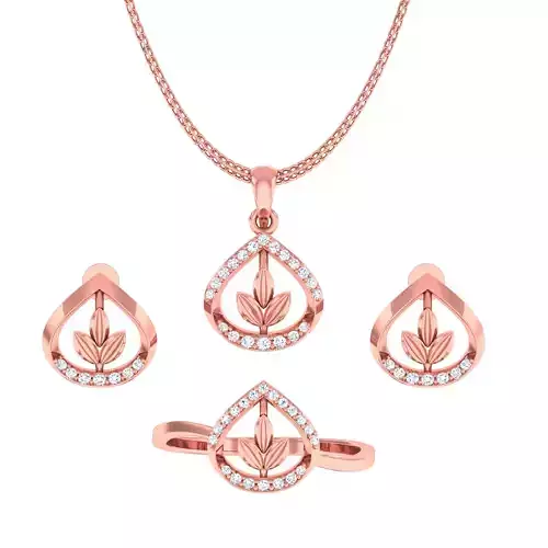 Ring earrings pendant leaves set