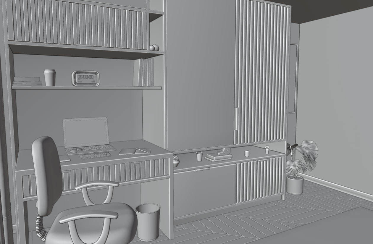 Workspace interior design 3D model_5