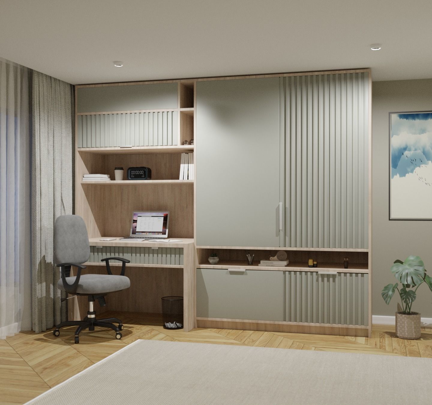 Workspace interior design 3D model_7