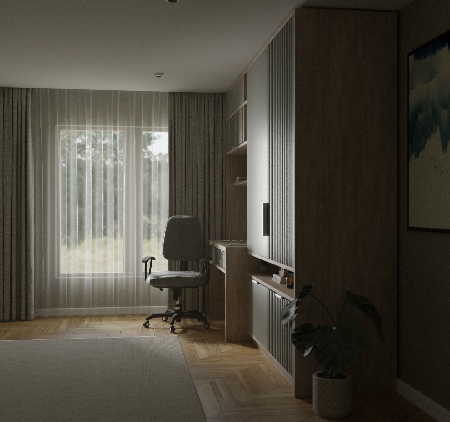 Workspace interior design 3D model_1