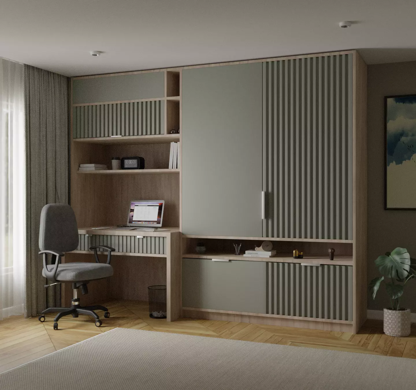 Workspace interior design 3D model_0