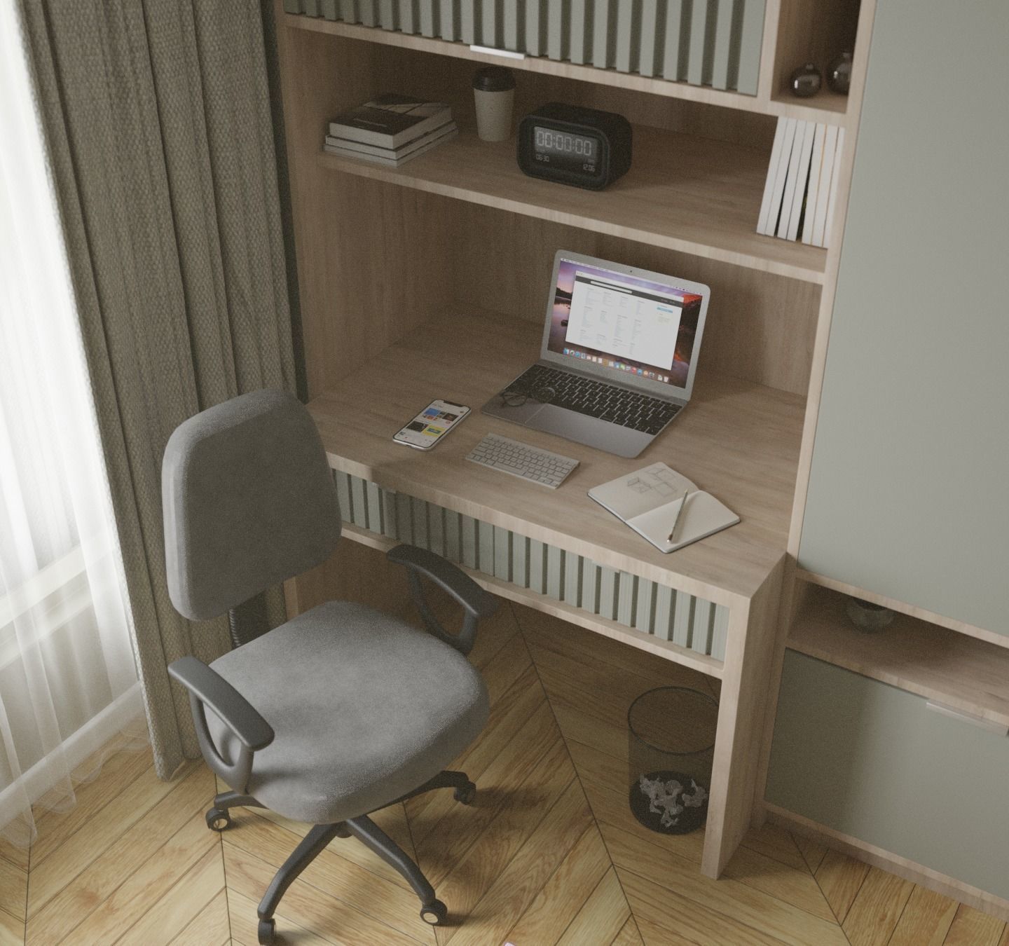 Workspace interior design 3D model_6