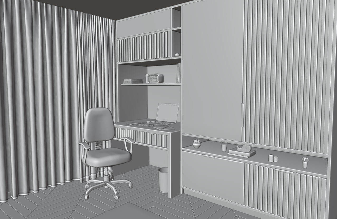 Workspace interior design 3D model_2