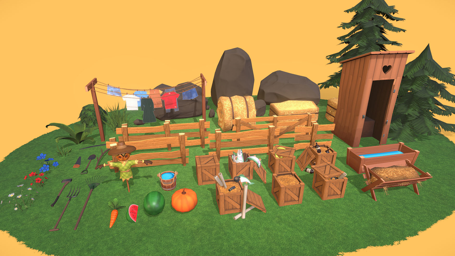 Cartoon Farm Assetpack Low-poly 3D model_1