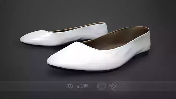 White Woman Flat Pumps Shoes Low-poly 3D model
