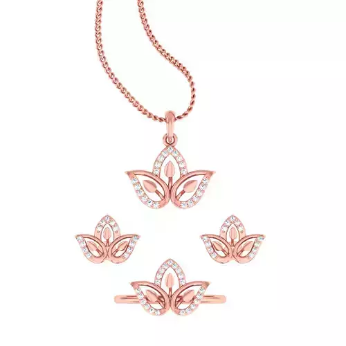 Ring earrings pendant mint leaf set