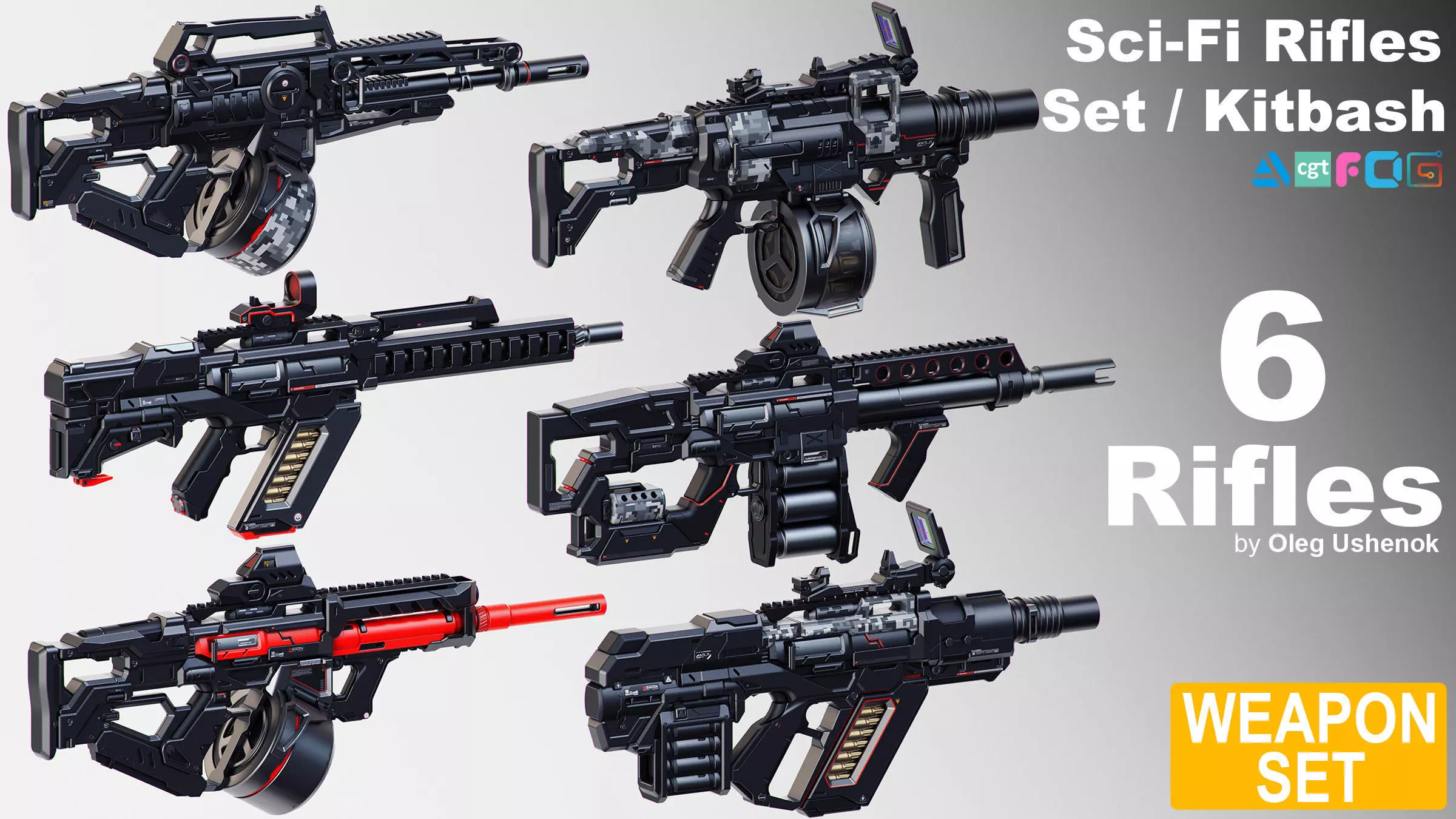 Sci-Fi Rifles Set Kitbash  3D model_0