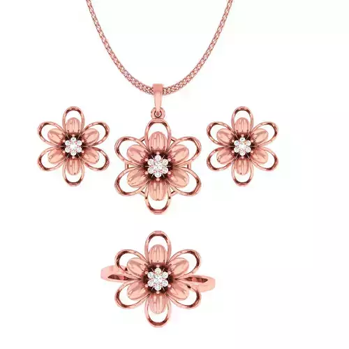 Ring earrings pendant flowers set