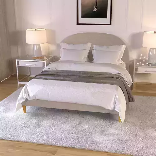 MODERN SIMPLE DOULE BED WITH WOODEN HEADBOARD Low-poly 3D model