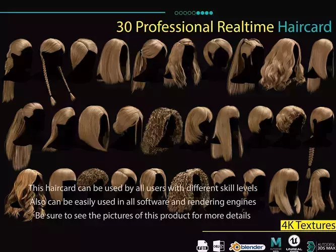 30 Profesional Realtime Haircard Low-poly 3D model