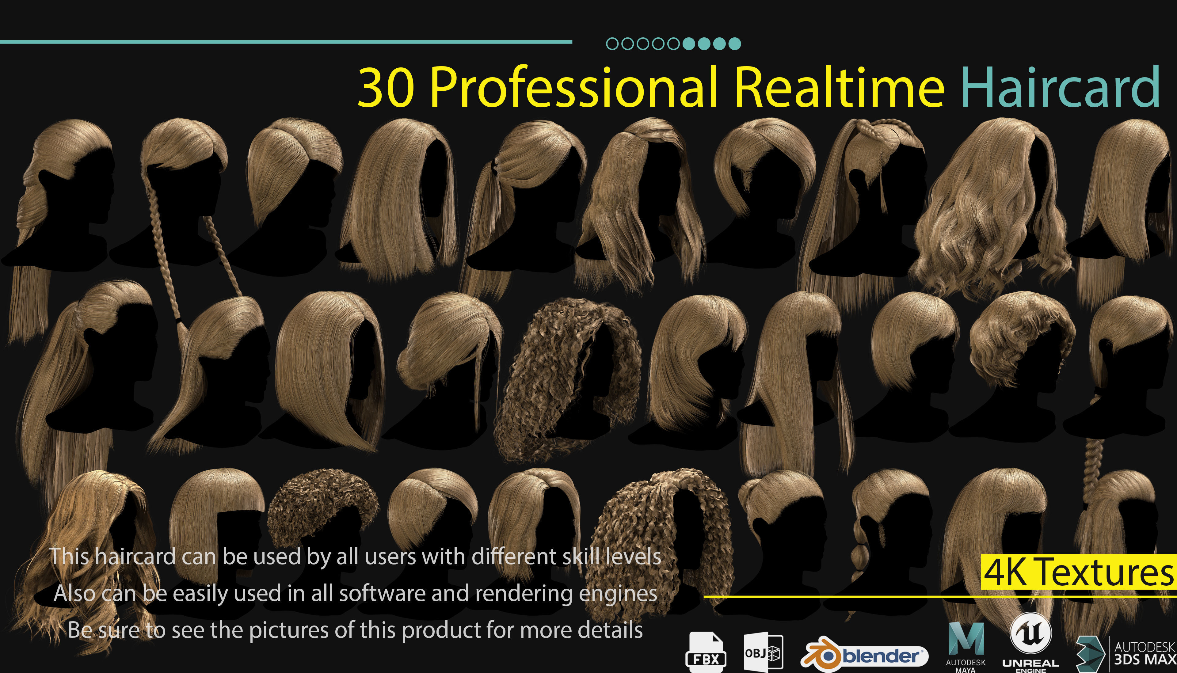 30 Profesional Realtime Haircard Low-poly 3D model_1