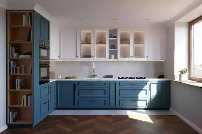 Contemporary-Classic American Style L-shape Kitchen  3D model