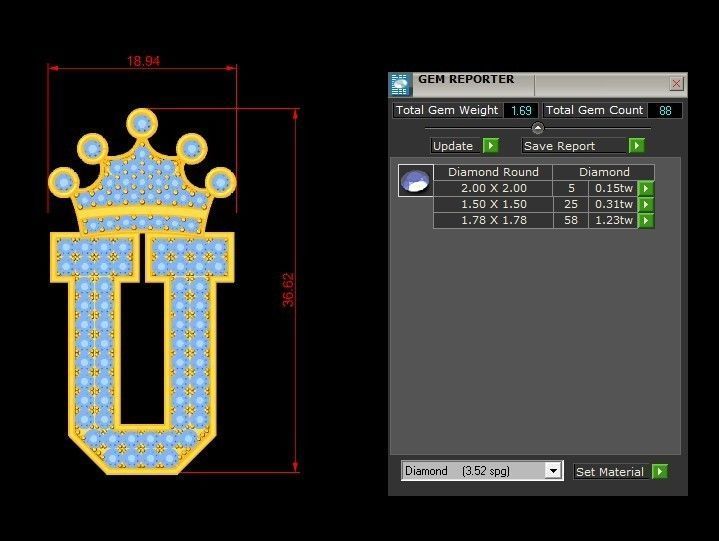 Alphabet Diamond Letter U 3D model_1