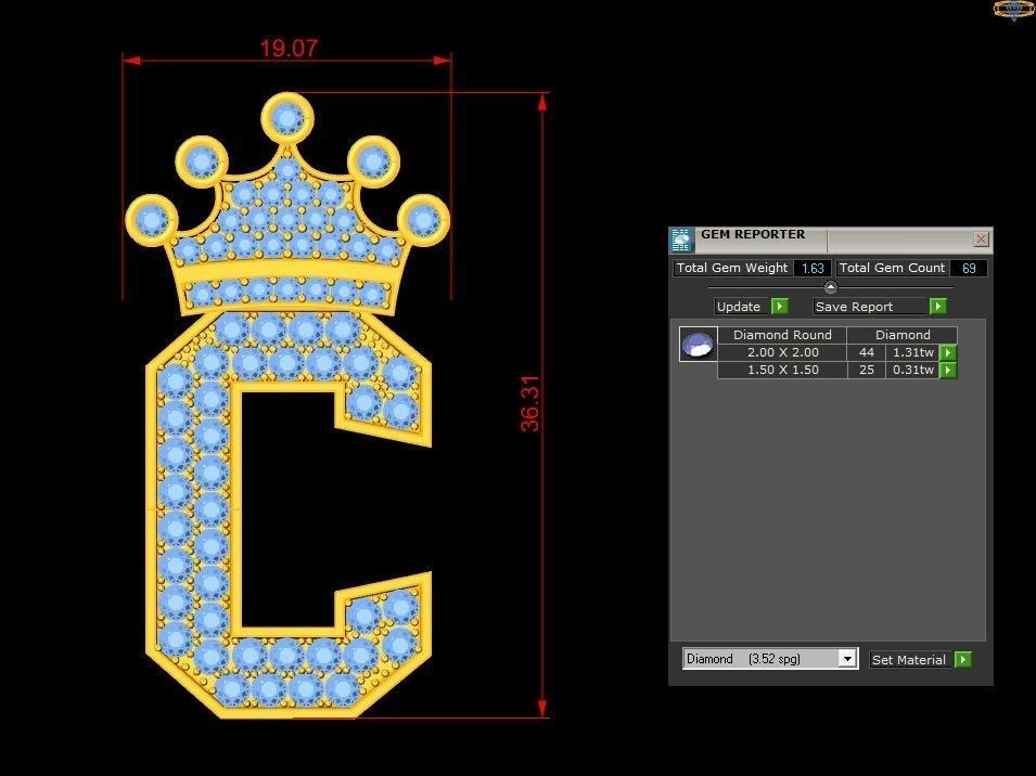 Alphabet Diamond Letter C 3D model_2