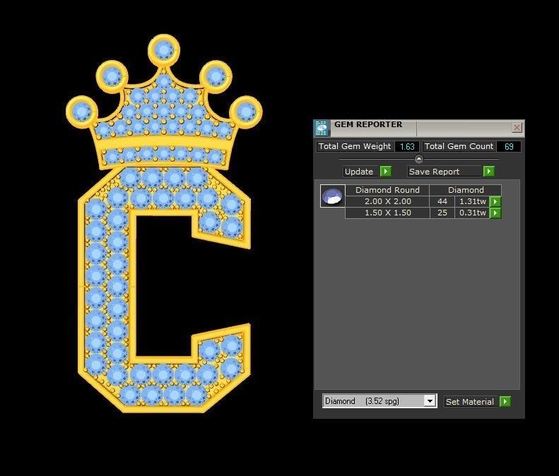 Alphabet Diamond Letter C 3D model_1