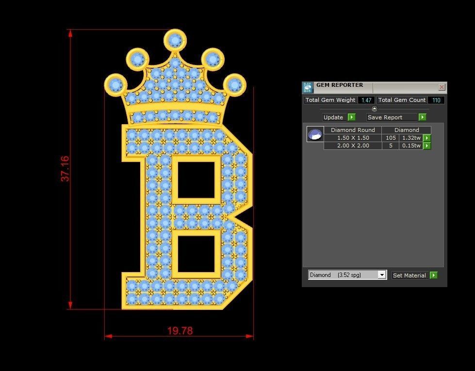 Alphabet Diamond Letter B 3D model_2