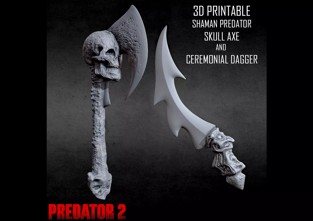 3D PRINTABLE SHAMAN PREDATOR SKULL AXE AND CEREMONIAL DAGGER 3D print model_0