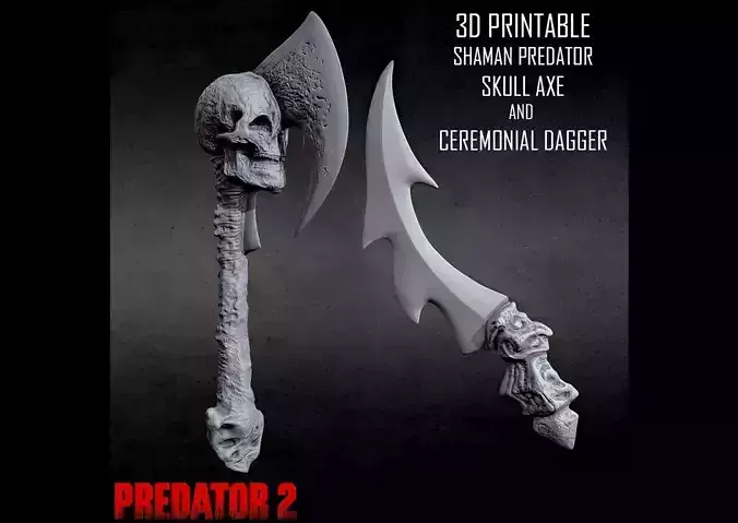 3D PRINTABLE SHAMAN PREDATOR SKULL AXE AND CEREMONIAL DAGGER 3D print model