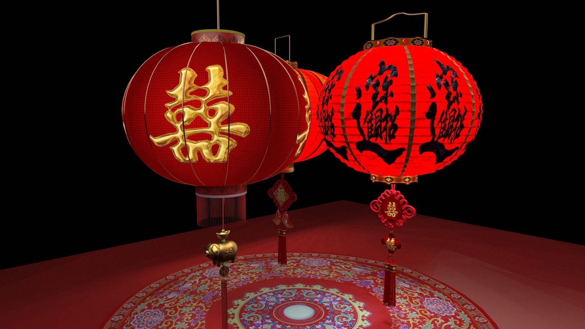 Chinese red lantern  3D model_2