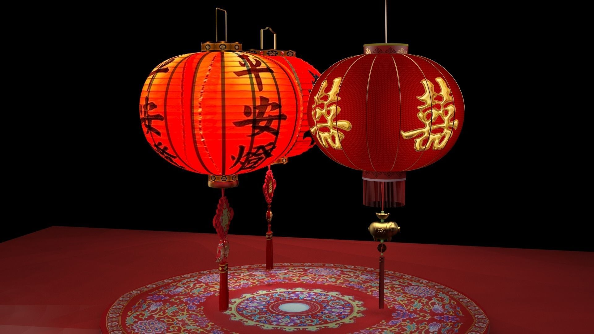 Chinese red lantern  3D model_1