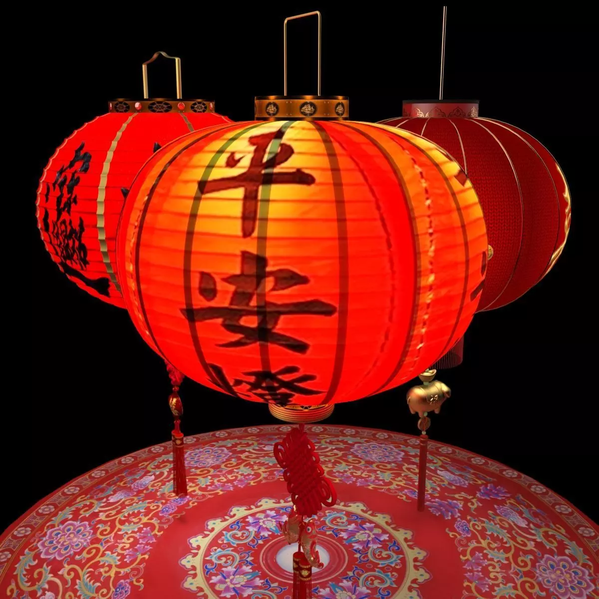 Chinese red lantern  3D model_0