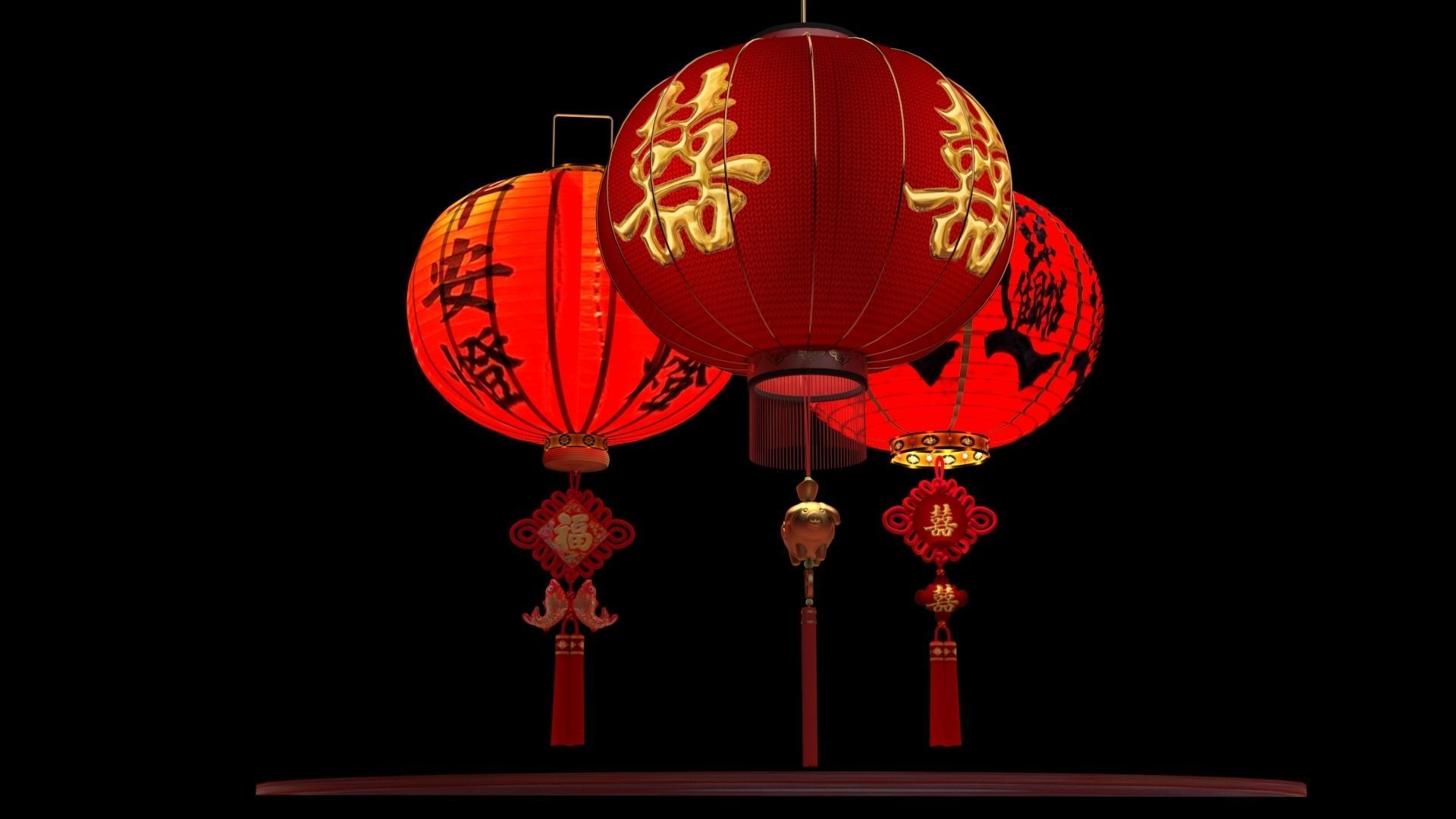 Chinese red lantern  3D model_5