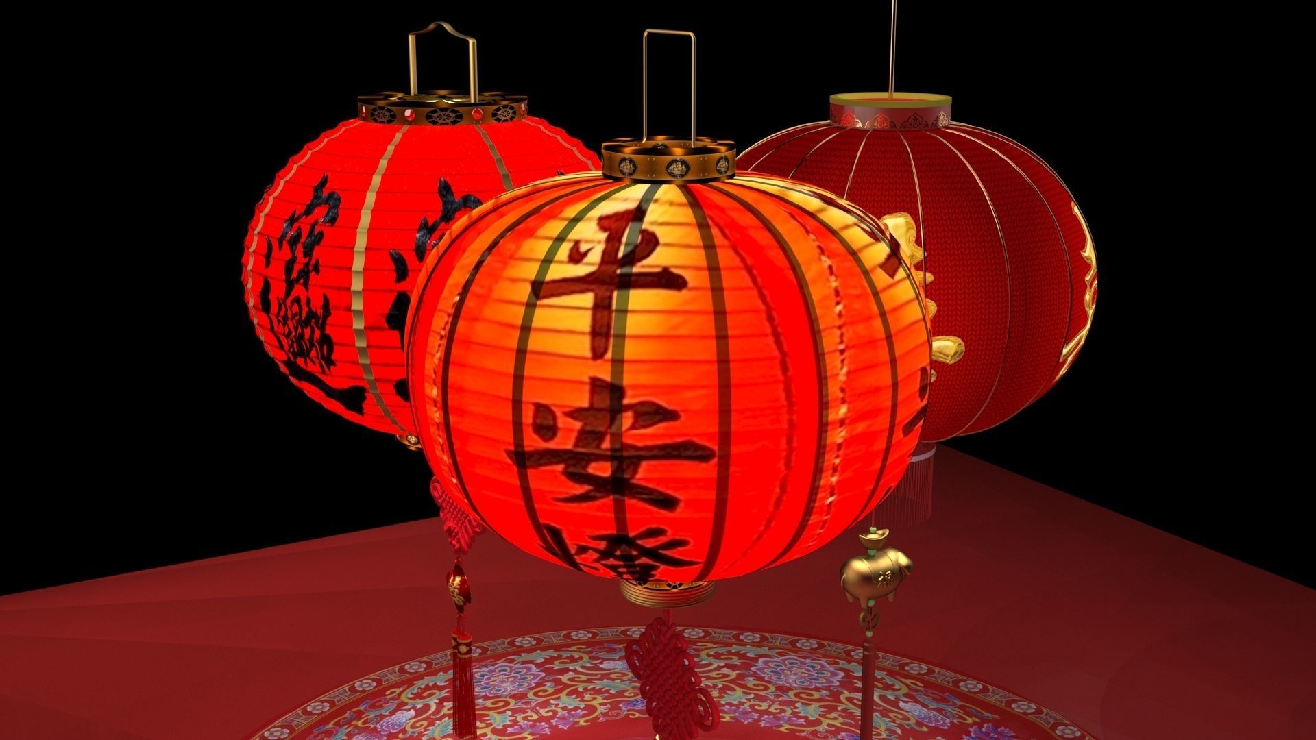 Chinese red lantern  3D model_3