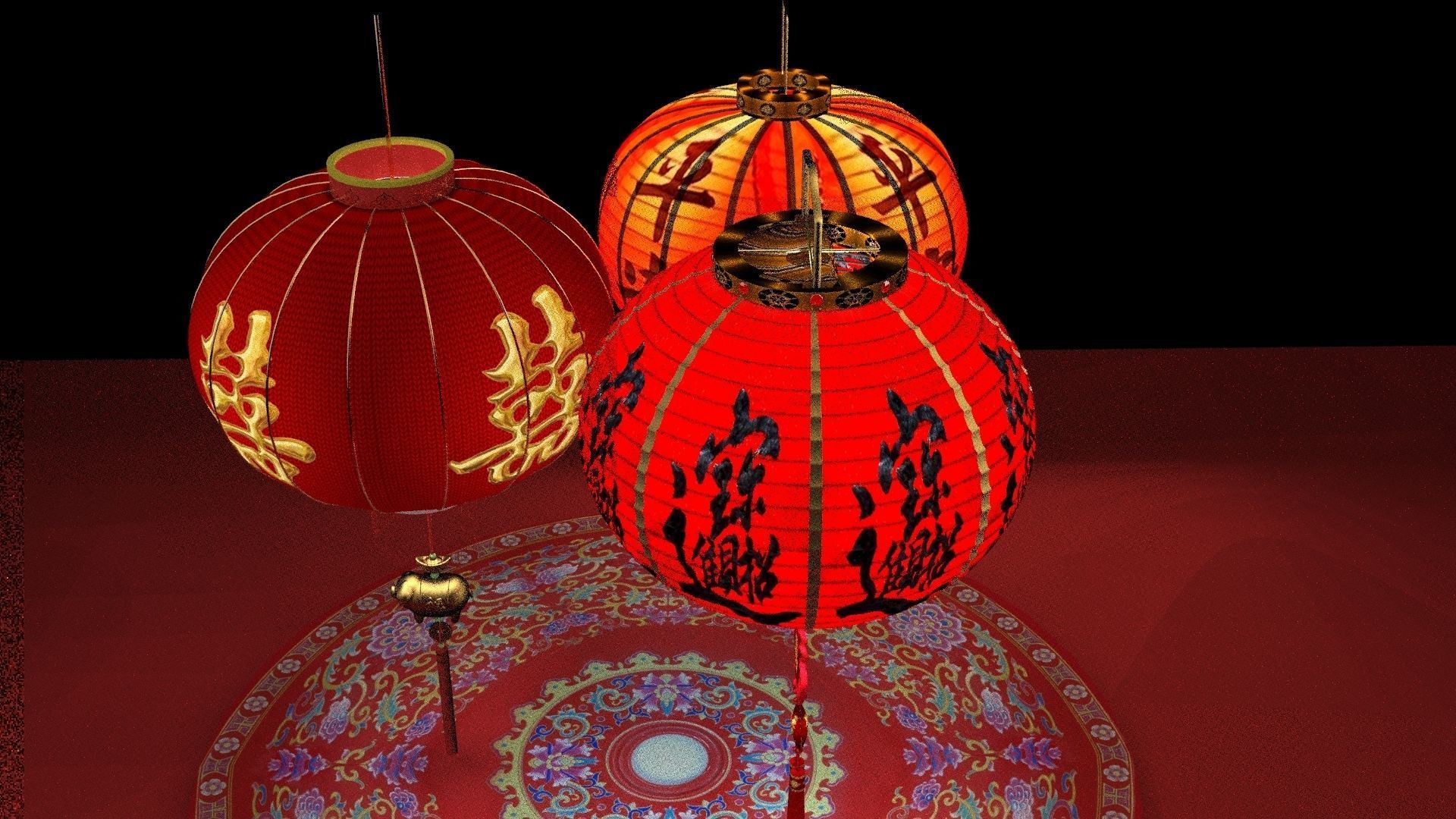 Chinese red lantern  3D model_4
