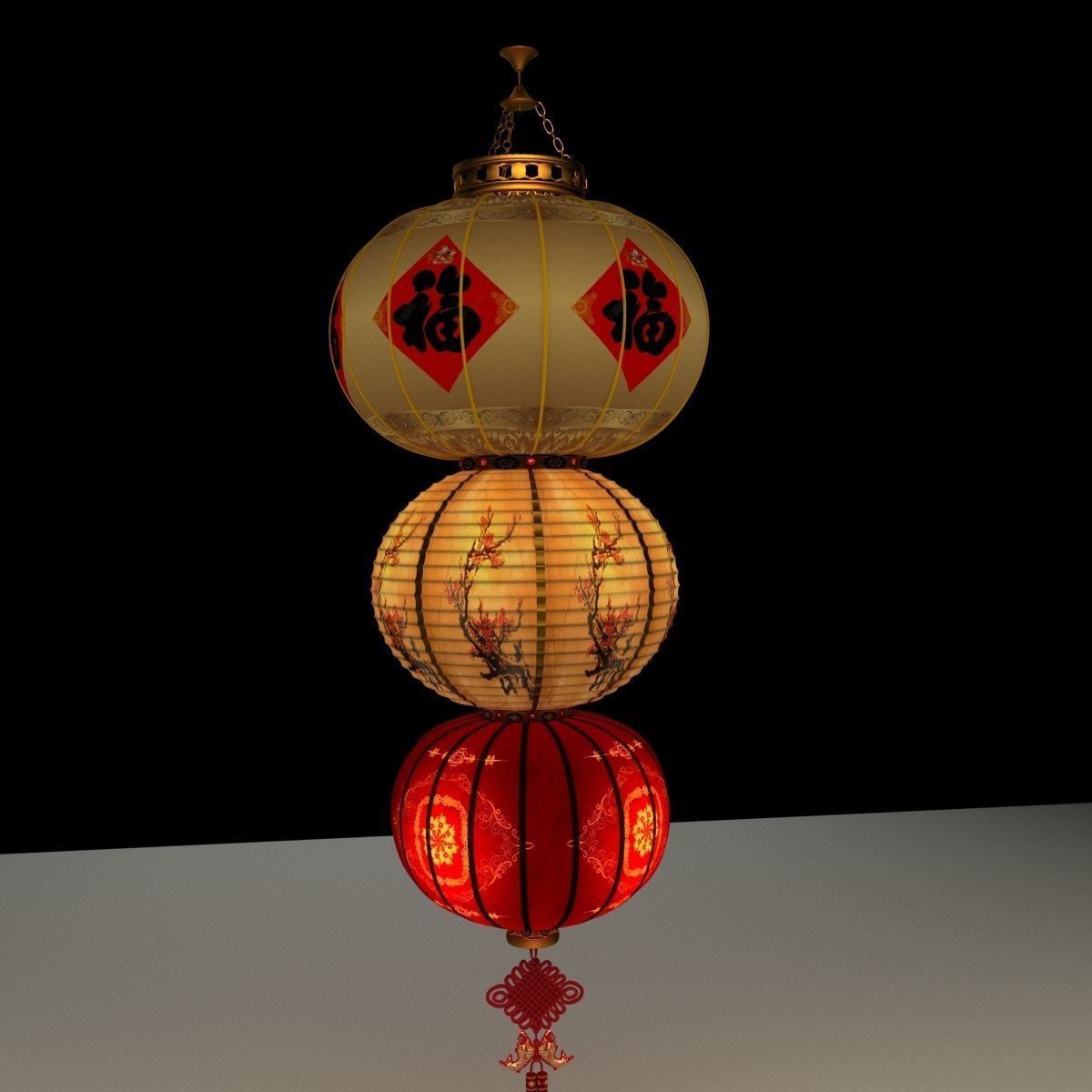 Chinese red lantern 3D model_2