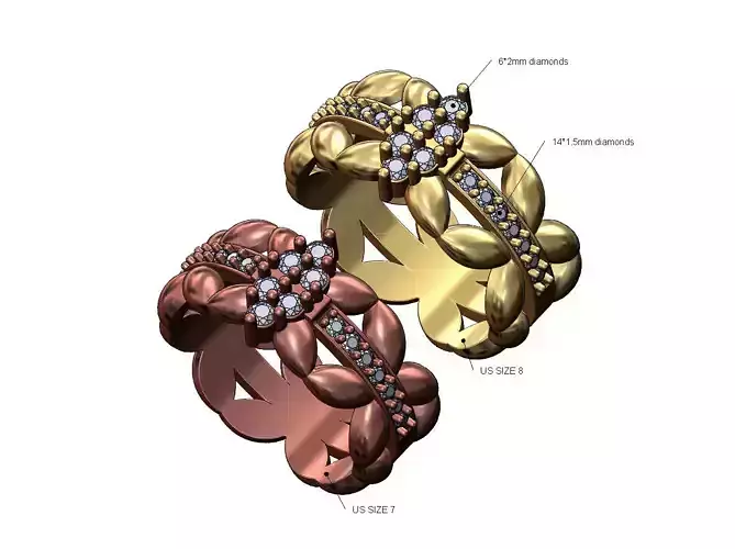 Diamond cluster eternity grain bead fashion ring US sizes 7 8 3D print model