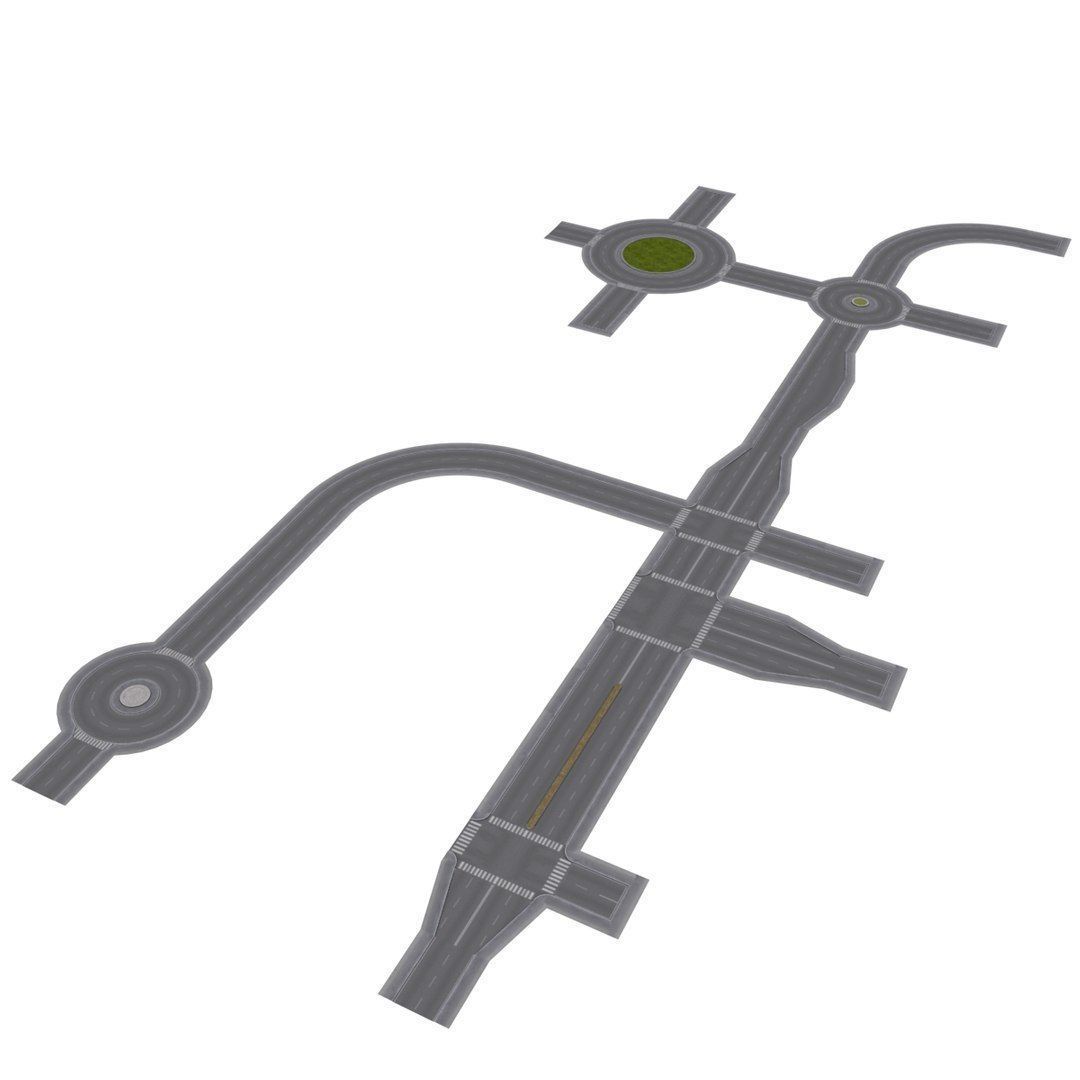 Modular Road network Low-poly 3D model_10