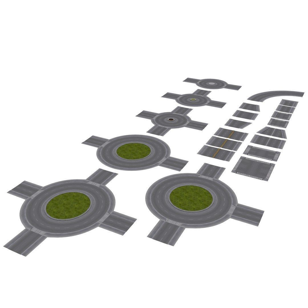 Modular Road network Low-poly 3D model_1