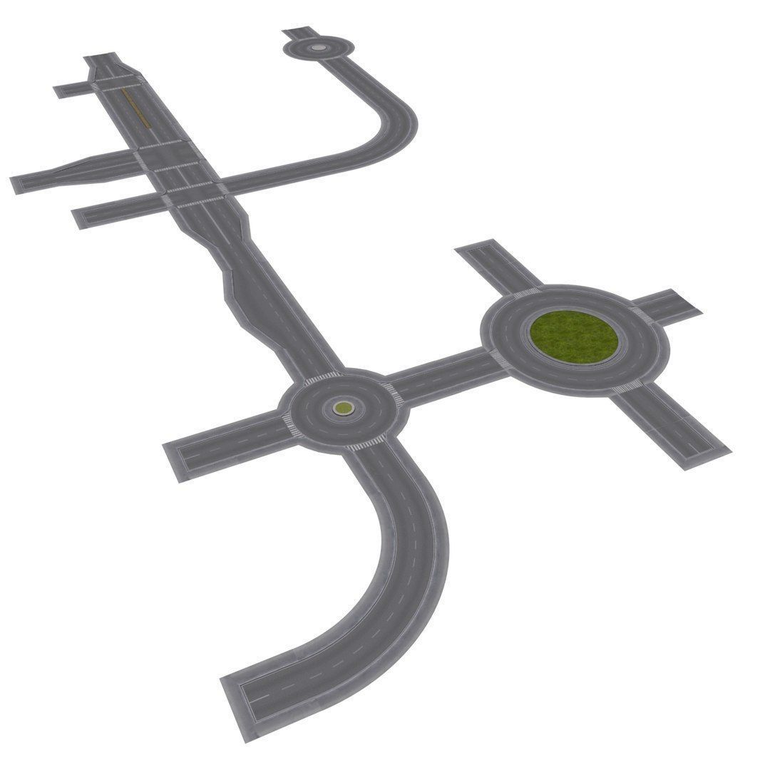 Modular Road network Low-poly 3D model_9