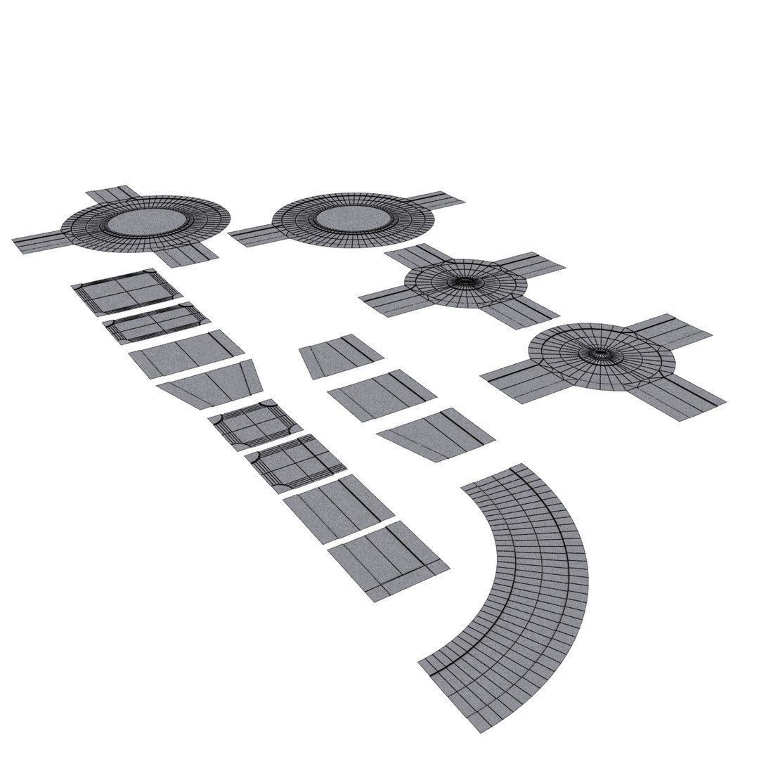 Modular Road network Low-poly 3D model_15