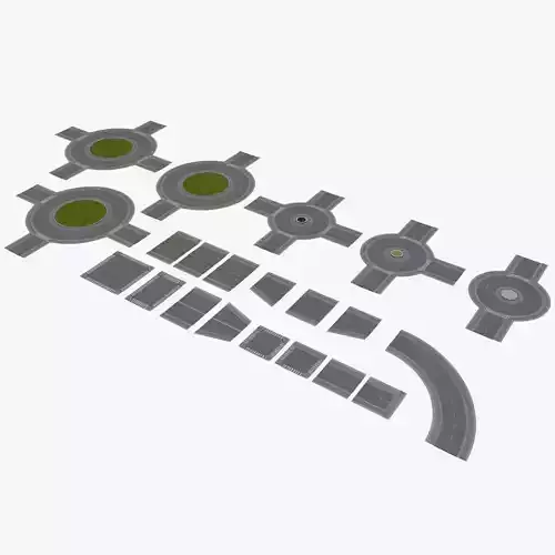 Modular Road network Low-poly 3D model