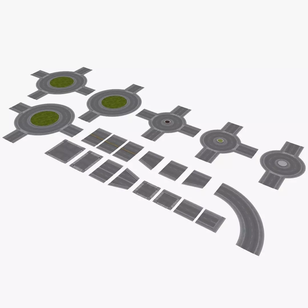 Modular Road network Low-poly 3D model_0