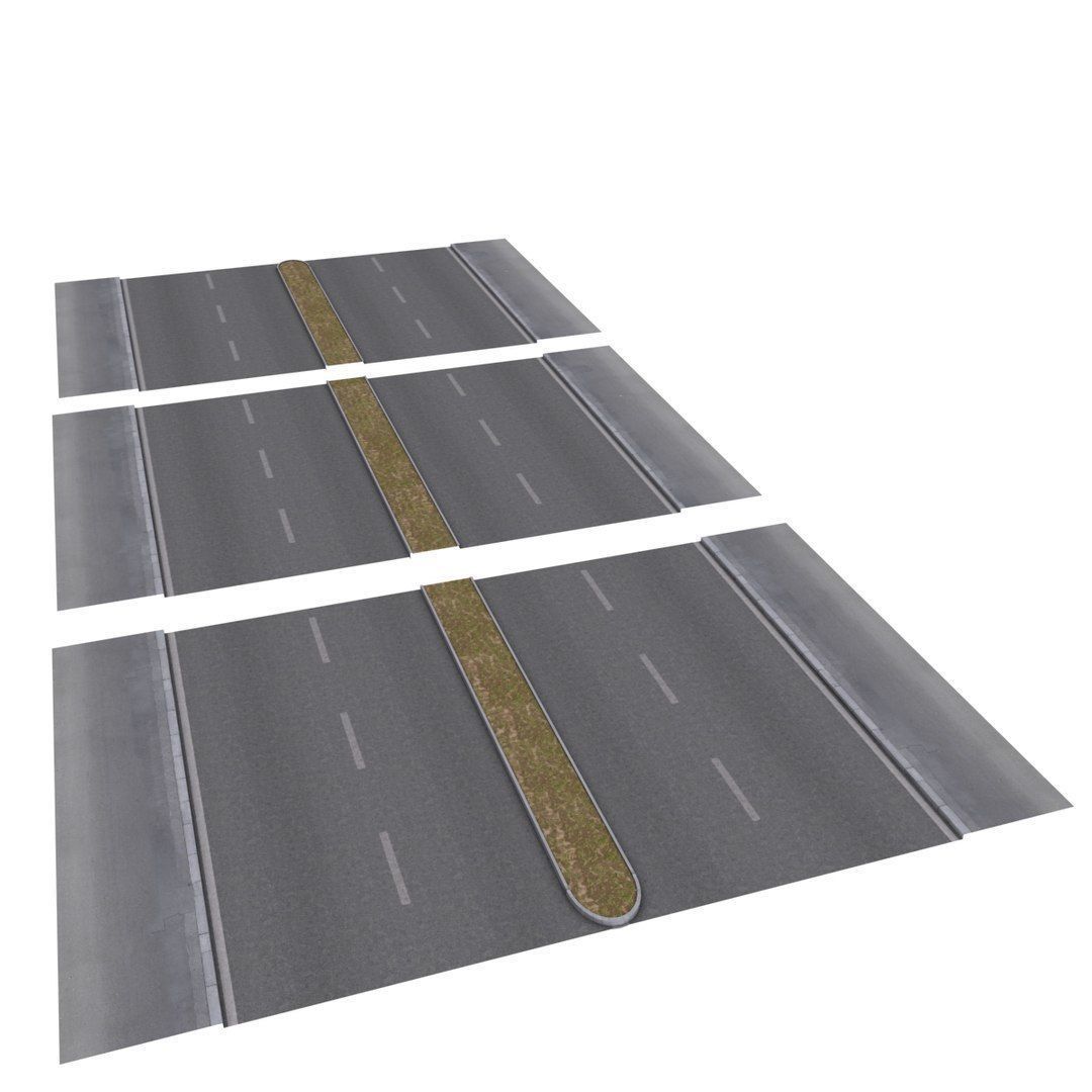 Modular Road network Low-poly 3D model_8