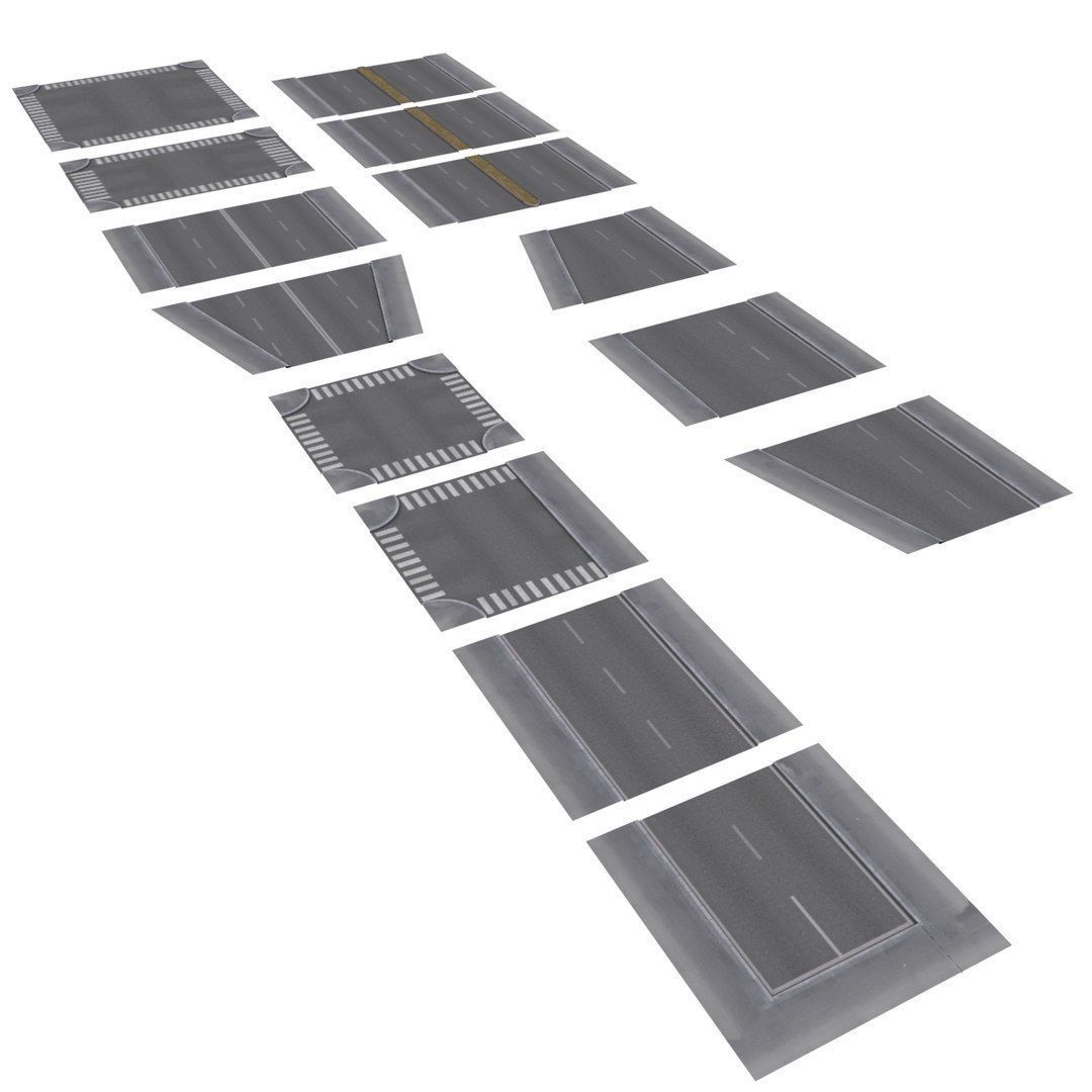 Modular Road network Low-poly 3D model_6