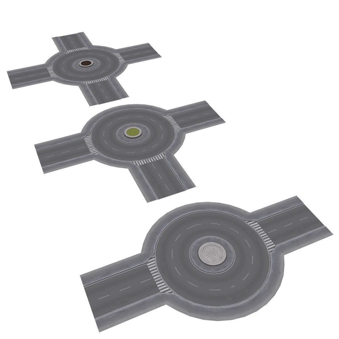 Modular Road network Low-poly 3D model_5