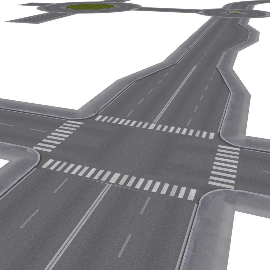 Modular Road network Low-poly 3D model_11
