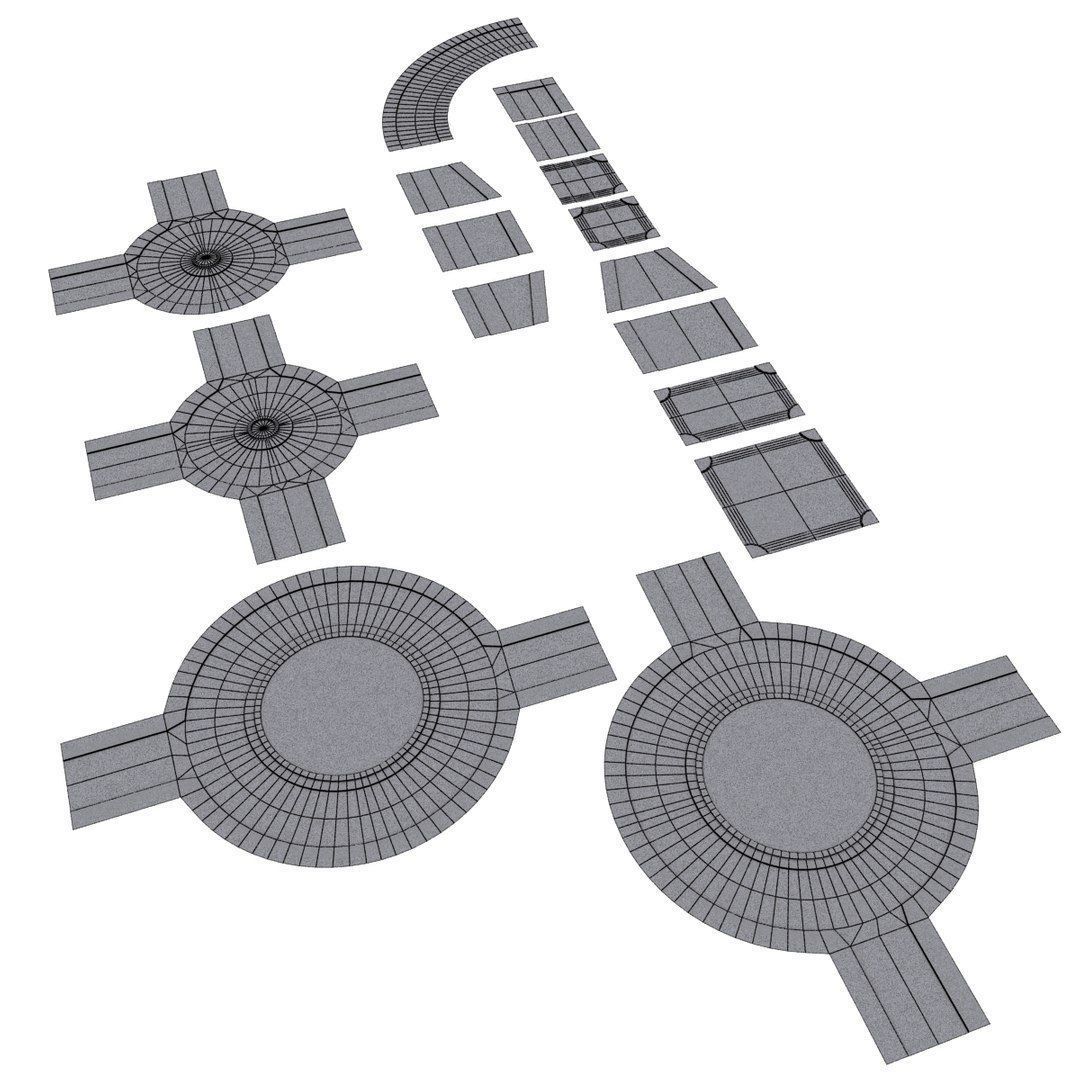 Modular Road network Low-poly 3D model_16