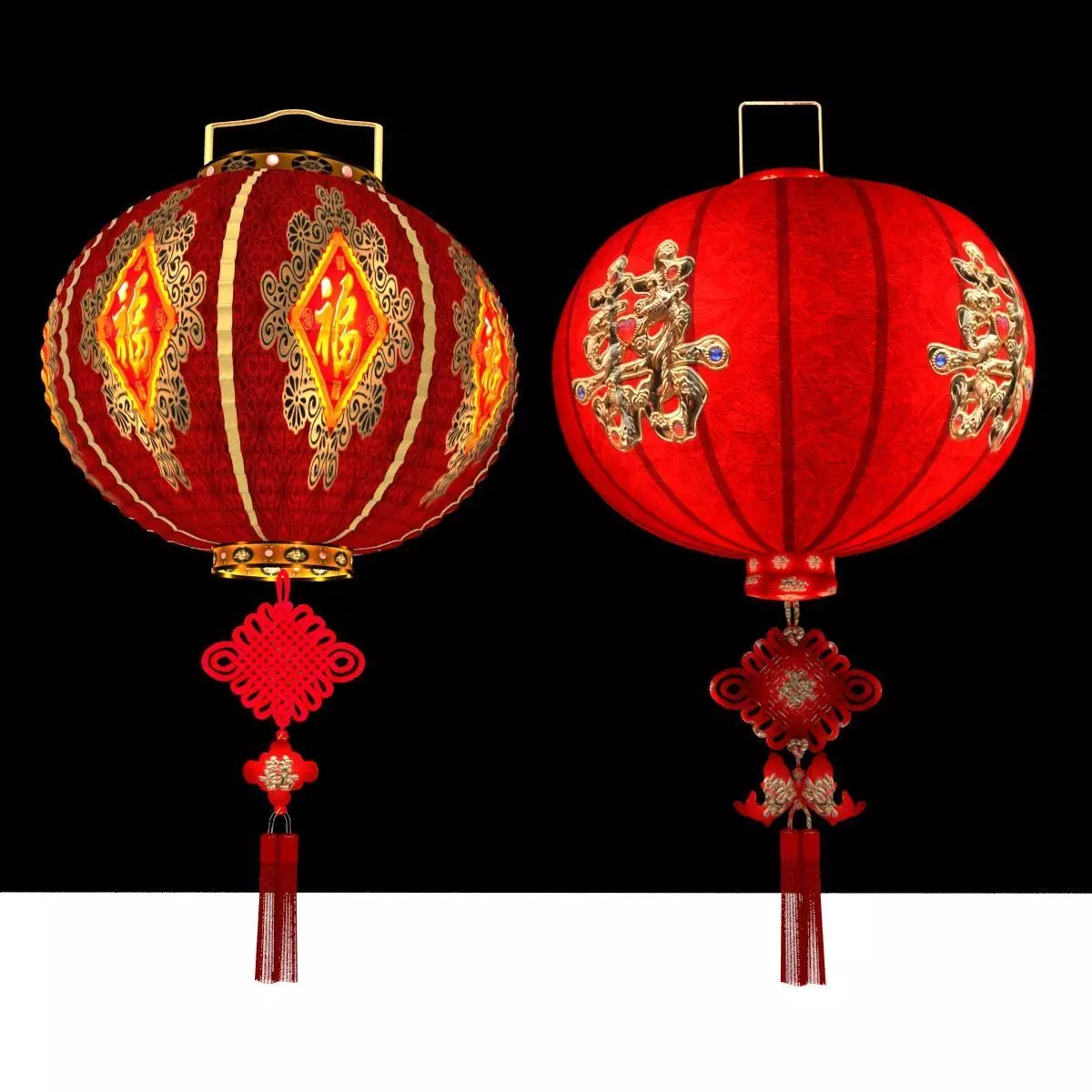 Chinese red lantern 3D model_0