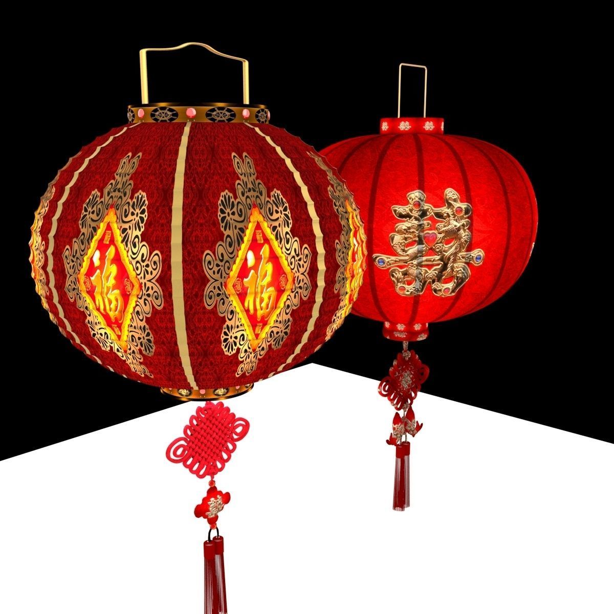 Chinese red lantern 3D model_3