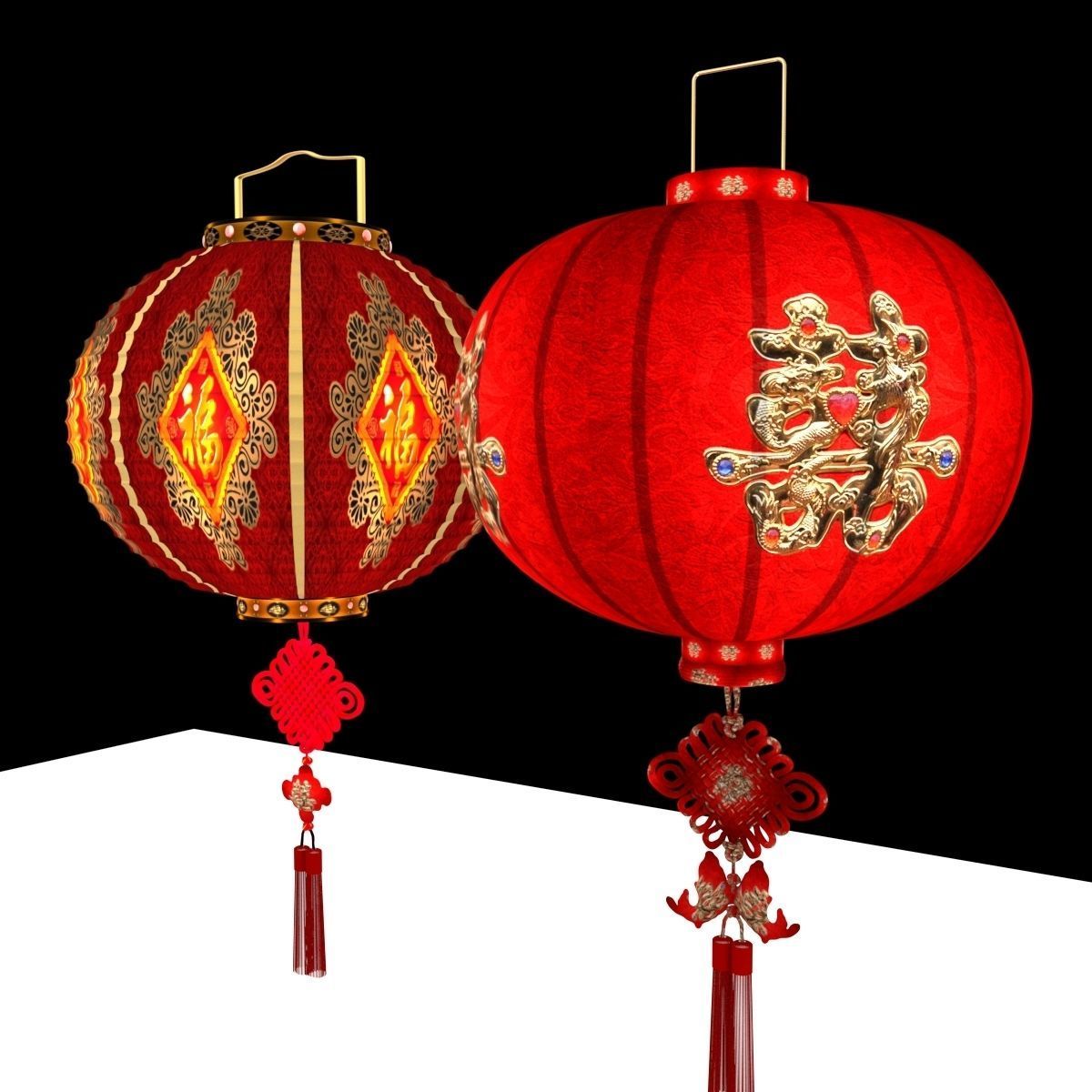Chinese red lantern 3D model_2