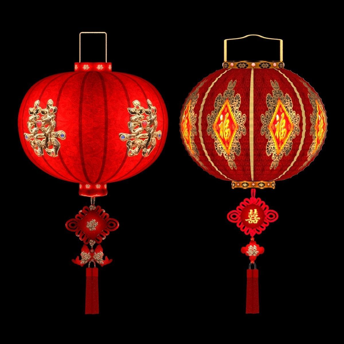 Chinese red lantern 3D model_1