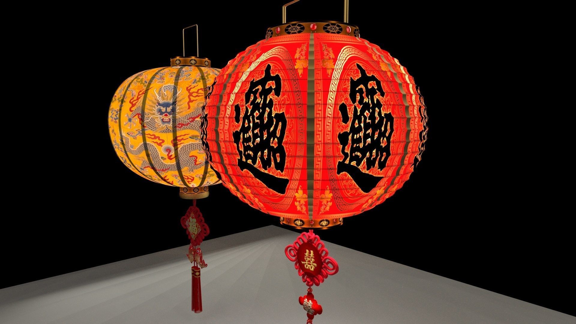 Chinese red lantern  3D model_1